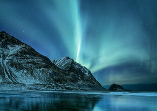 Northern Lights over Spectacular Coastal Scenery amongst the islands of Northwestern Norway
